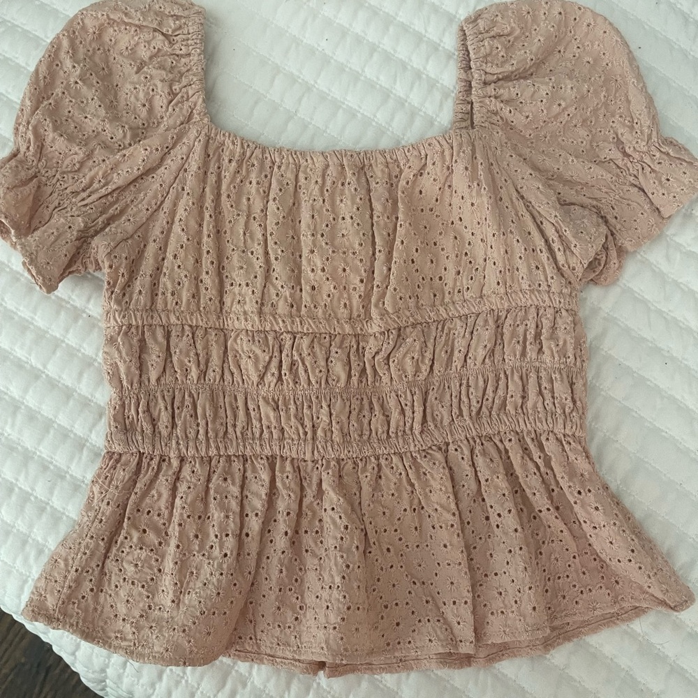 NWT- light pinkish beige girls Large (10-12) square neck baby doll top